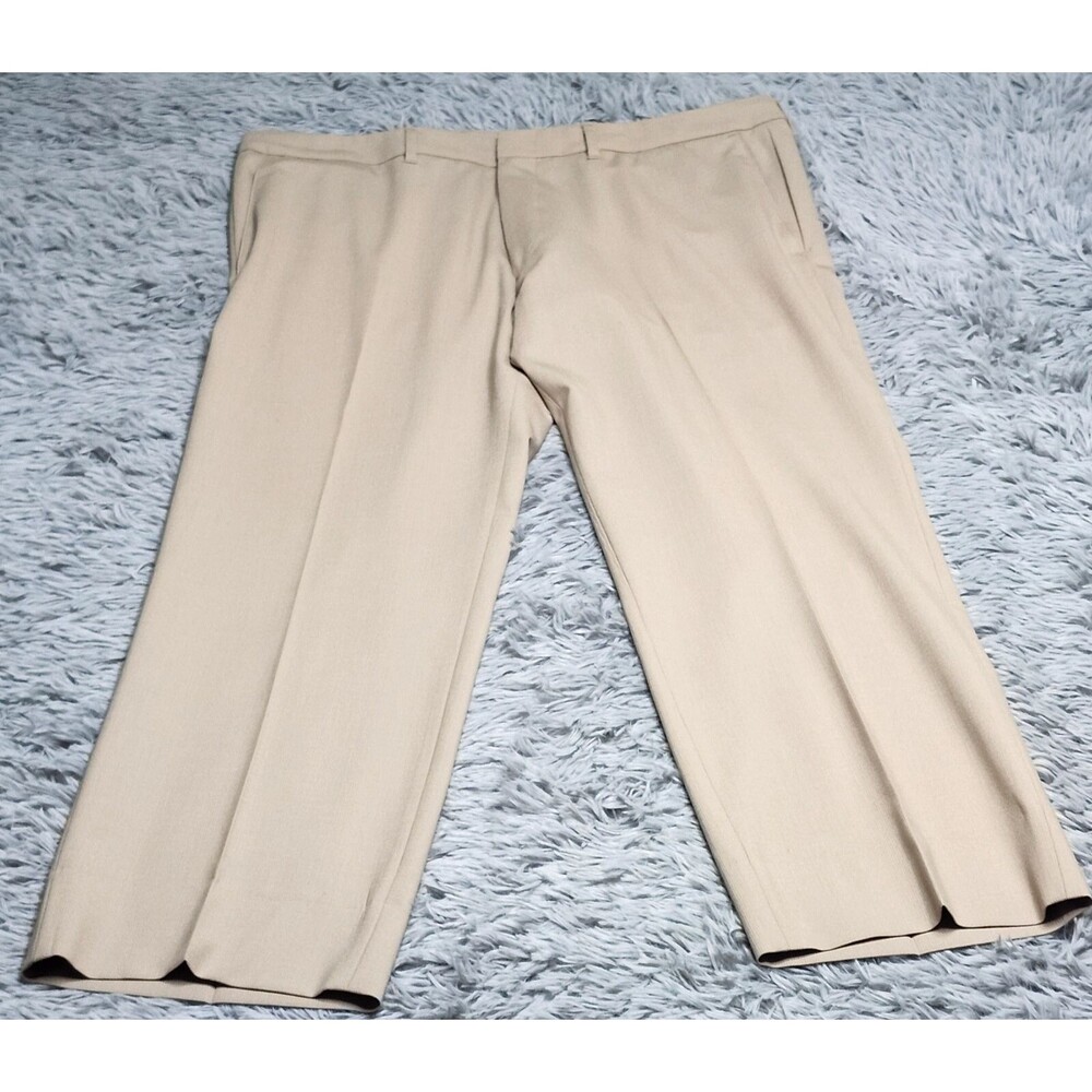 Hugo Boss Dress Pants Mens‎ Size 38R 38X29 Tan Wool Blend Flat Front Trousers
